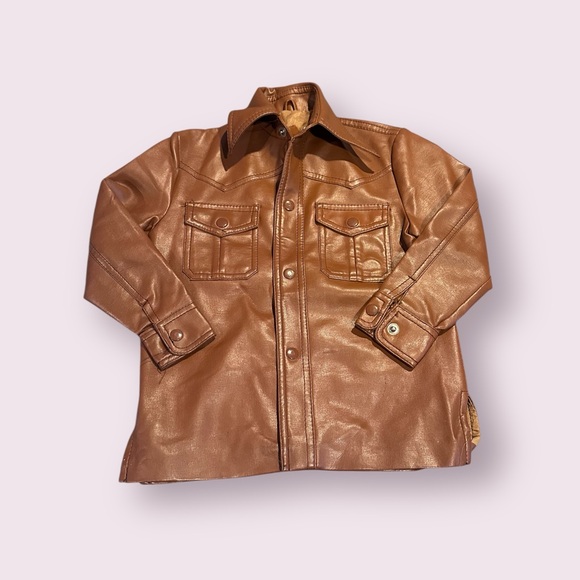 Vintage Other - Youth Vintage 1970's Faux Leather Brown Snap Button Retro Jacket Size 6